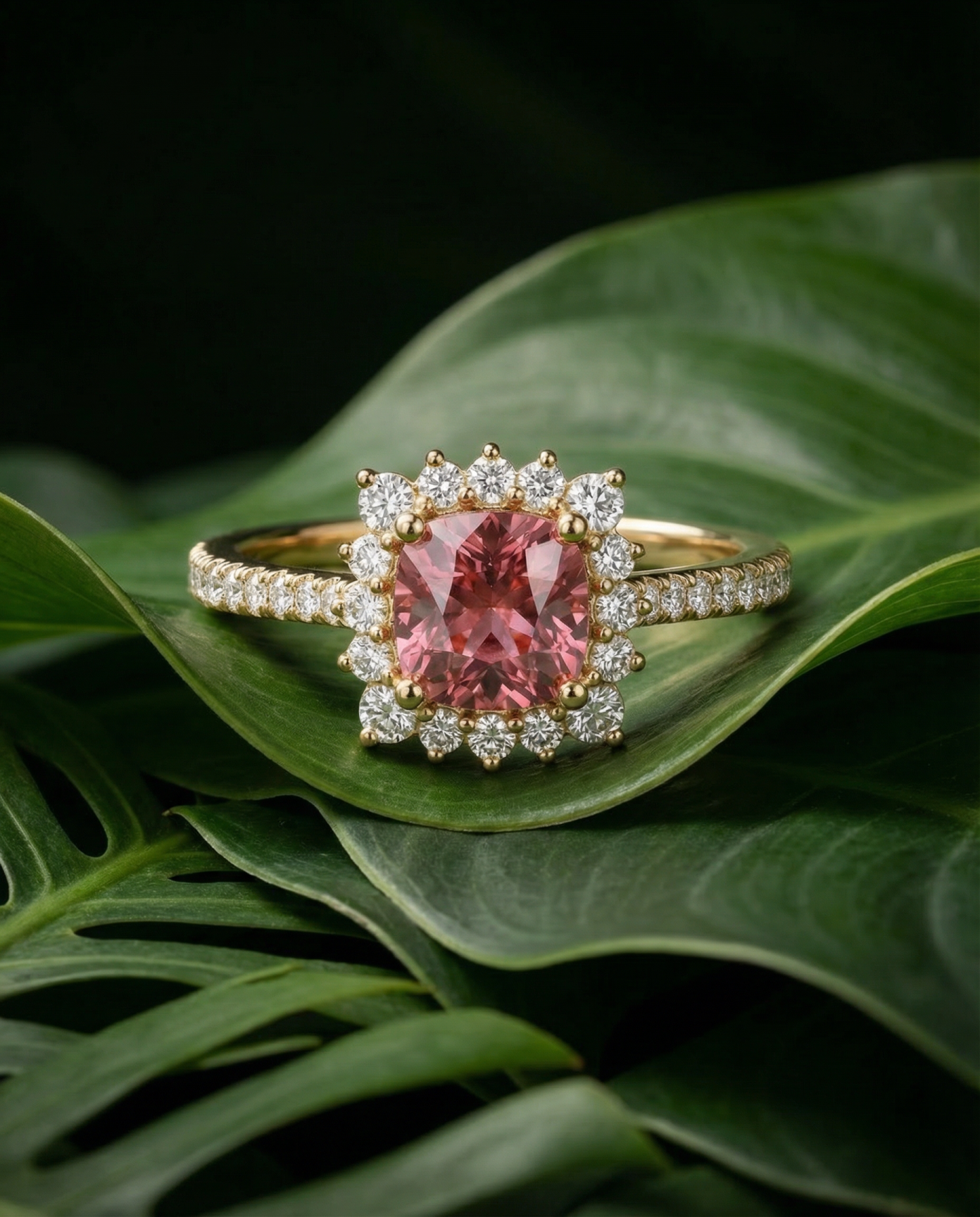 Pink tourmaline ring in studio, sourced directly from the mine